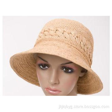 Fashionable Beige Raffia Sun Hats , 6.5cm Raffia Crochet Cr